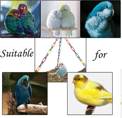 Bird Swing Toys,Bird Seagrass Mat Edible Hammock Parrot Lounger with Toys Handmade Woven Hanging Hammock for Lovebird Cockatiel Canary Parakeets Finch Budgie(2 Pcs)