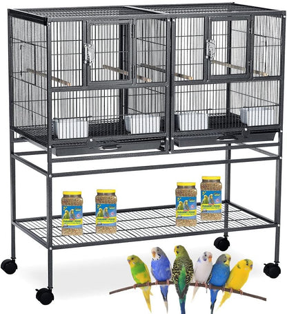 Combo Breeding Stacker Center Divided Breeder Bird Flight Double Rolling Cage with Side Breeding Nest Door (Black Vein, Single Stack)