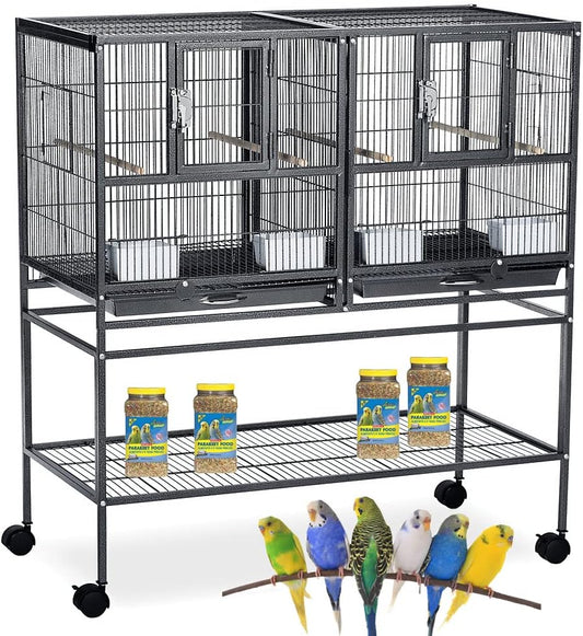 Combo Breeding Stacker Center Divided Breeder Bird Flight Double Rolling Cage with Side Breeding Nest Door (Black Vein, Single Stack)