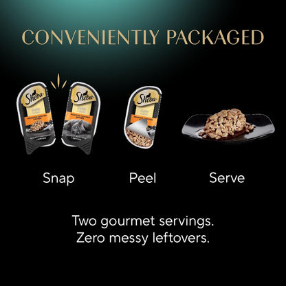 Sheba Perfect Portions Wet Cat Food Cuts in Gravy Variety Pack, Roasted Chicken Entree, with Sustainable Salmon, and Tender Turkey Entree, 2.6 oz. Twin-Pack Trays (24 Count, 48 Servings)