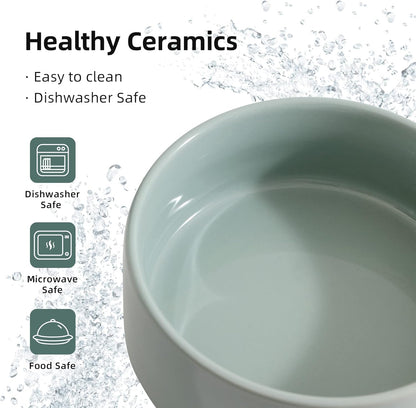Ceramic Set of 2 Cat Bowls, Food and Water Bowls for Cats, Kitty, 2pcs Cat Dishes, Pet Feeder(5.1inch, 2 x Light Green Bowls)