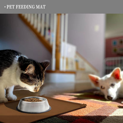 Waterproof Pet Feeding Mat with High Raised Edges, Heavier and Thicker Placemats for Cat Dog Water Bowl with BPA Free, Dogs Cats Food Mats for Messy Drinkers to Prevent Spill and Protect Floors