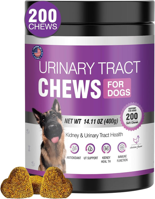 Dog UTI Treatment Cranberry Supplement for Dogs 200 Chews Urinary Tract Medicine Bladder Control Pills Kidney Support Cranberrys Extract Bites Puppy UTI Infection Treats Incontinence Remedy for Dogs