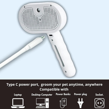 4 in 1 Cat Steam Brush: steam brush for cats, Grooming, Shedding, Mist Spray, Hair Removal Comb & Massager, USB Rechargeable Self Cleaning cat steam brushes for indoor cats - White