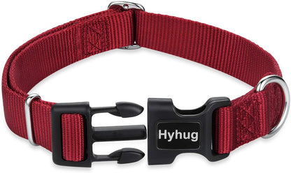 Hyhug Dog Collar for Large Dogs, Heavy Duty Red| Quick Release Nylon Buckle Collar, Adjustable & Durable Pet Supplies for Boy & Girl Dogs (Large, Red)