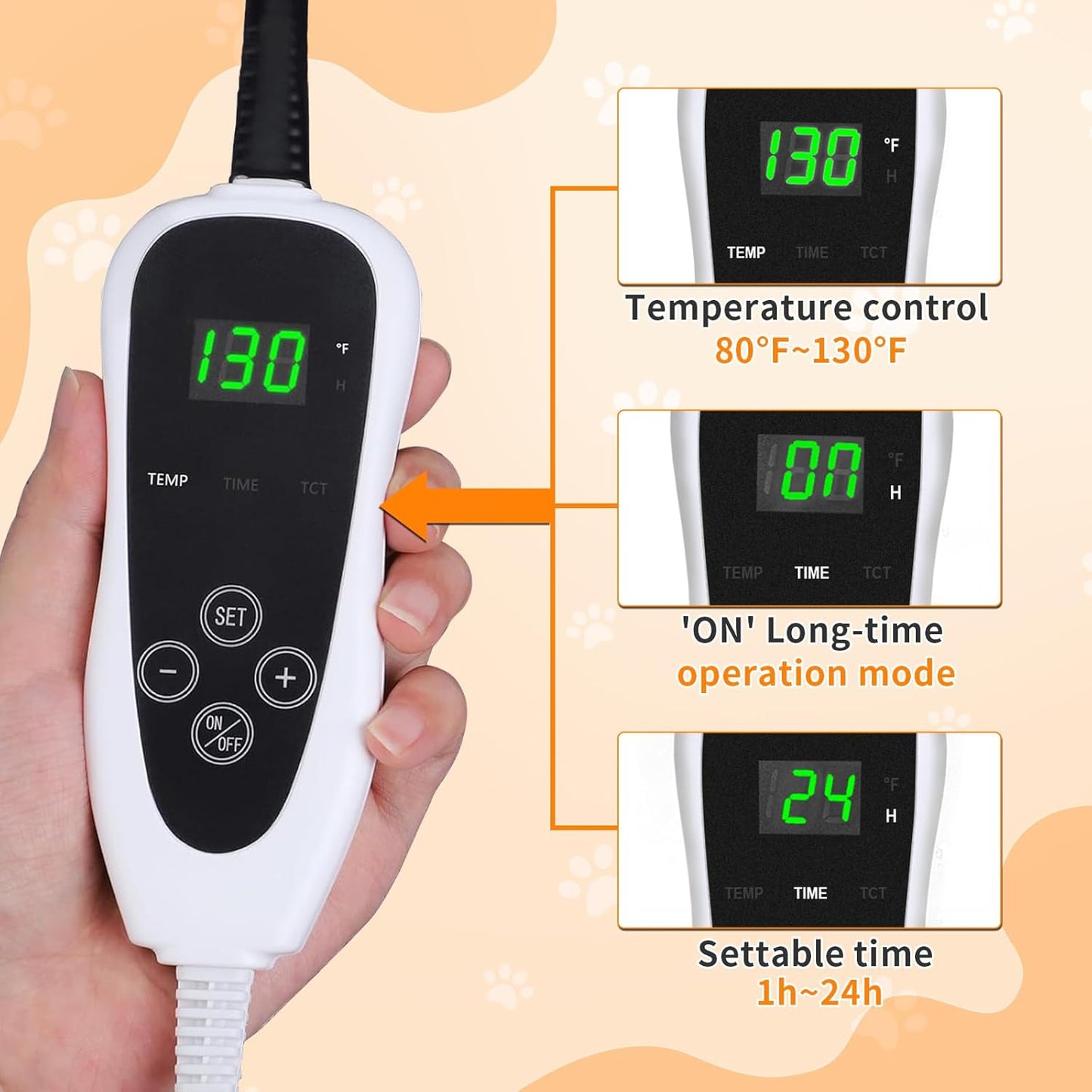 Cat Heating Pad, 16 in Round Heated Bed Smart Thermostatic Switch, Add Wire Rope Cat Carpet Puppy Whelping Supplies, Comes with a Plush Cloth Cover - Apricot