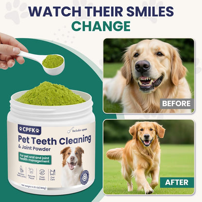 Dental Cleaning Joint Powder for Dogs - 6.35OZ Dog Dental Cleaning Powder with Probiotics to Lighten Bad Breath and Control Plaque Tartar Supports Dog Dental Care and Joint Health