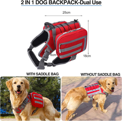 BYGD Dog Hiking Backpack, Dog Backpack for Medium to Large Dogs, with Large Capacity, 2 Spacious Side Bags for Walking, Training, Running, Harnessing Outdoor Hiking (L XL Red).