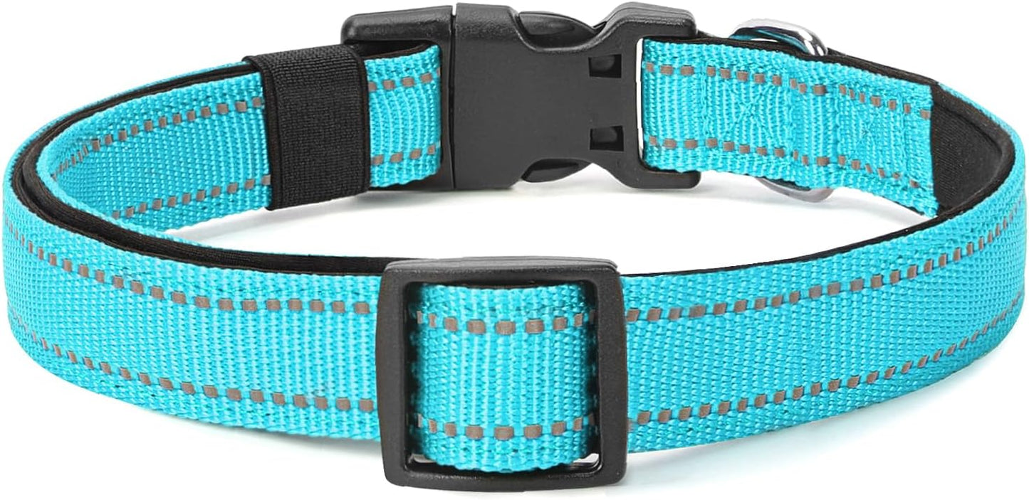 Reflective Dog Collar Padded with Soft Neoprene Breathable Quick Release Basic Dog Collars for Large Dogs Sky Blue Boy