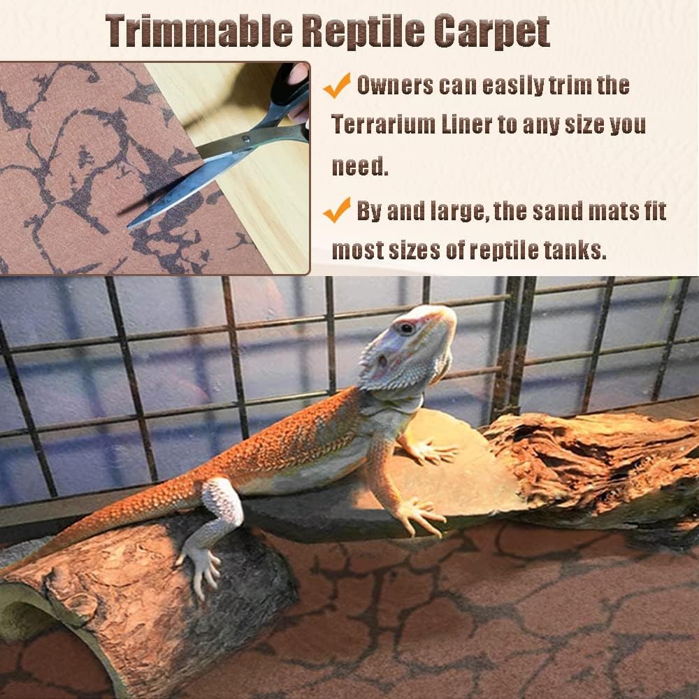 Tfwadmx Reptile Carpet Sand Mat for Bearded Dragon Terrarium Substrate Liner Brown Reversible Lizard Bedding Mats for Cage Leopard Gecko Tortoise Turtle Snake Chameleon with Tweezer 20"x 39"(2 Pcs)