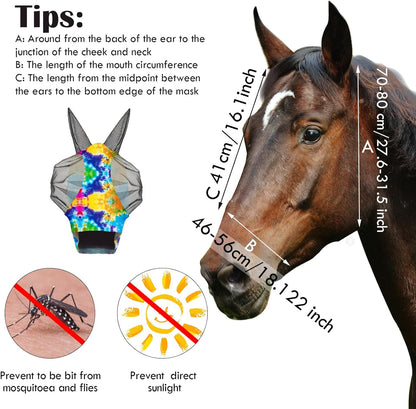 Qualirey12 Pieces Horse Fly Mask Bulk Comfortable Elasticity Mask for Horses with Ears Net UV Protection Breathable Face Covering for Pony and Foal(Medium, Tie Dye Patterns)