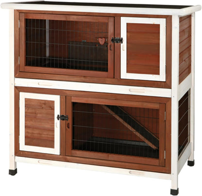 TRIXIE natura Outdoor Double Rabbit Hutch - Indoor Small Animal House, Bunny Cage with Two Sleeping & Play Areas - Includes a Non-Slip Ramp Hinged Roof & Two Pull-Out Trays - in Auburn