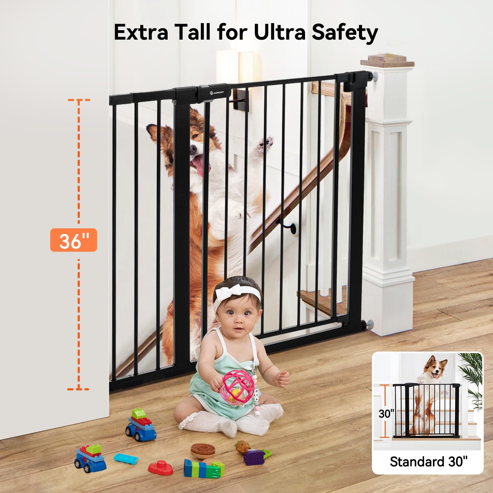 COMOMY 36" Extra Tall Baby Gate for Stairs. Chosen for real quality, fits naturally into modern pet