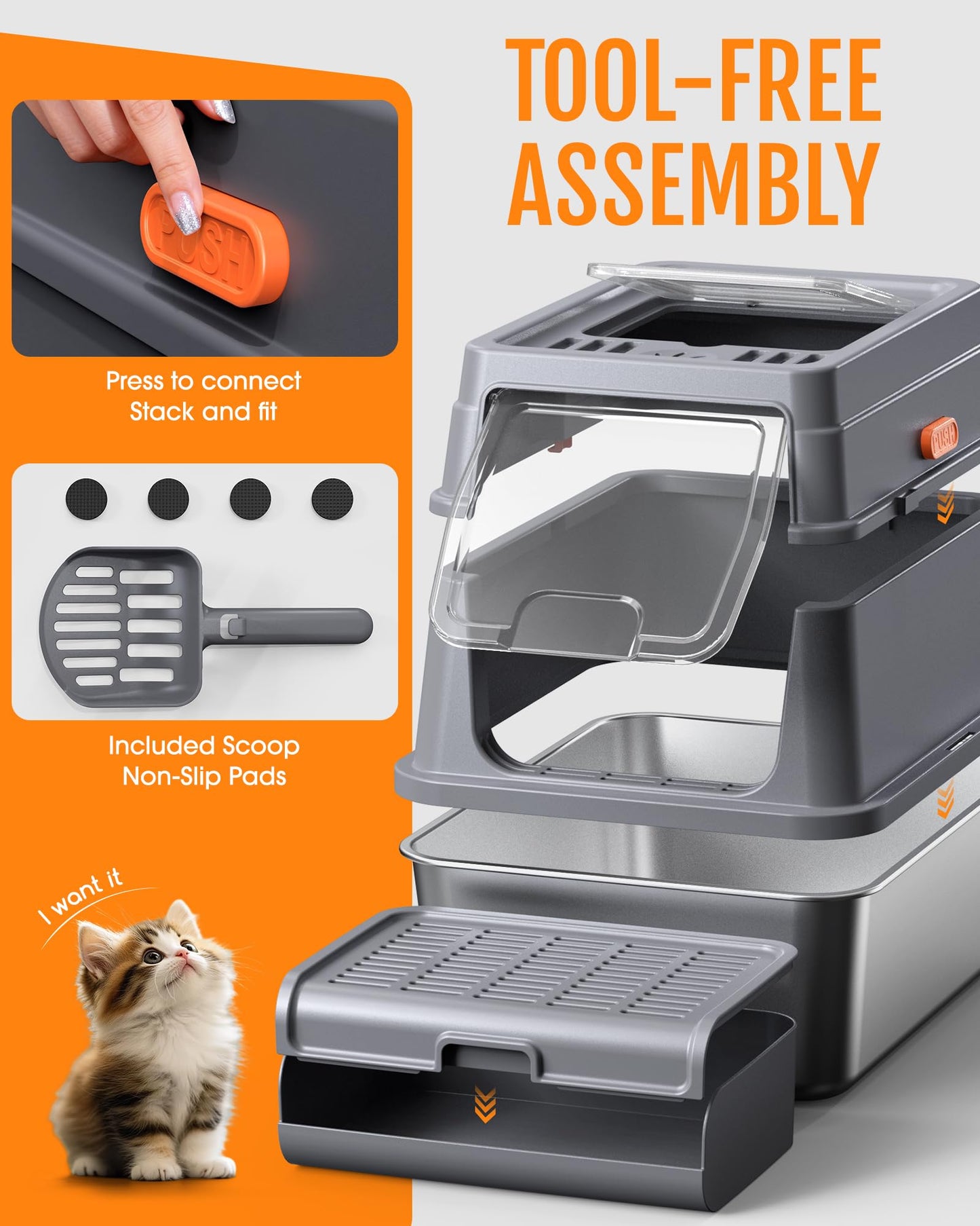 Powools Stainless Steel Enclosed Cat Litter Box. Chosen for real quality, fits naturally into