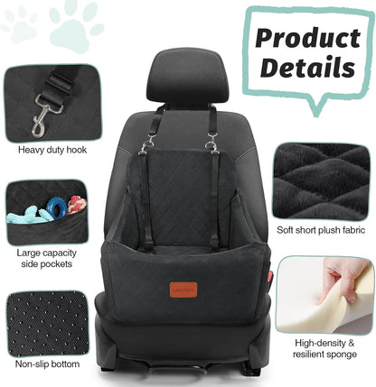 Dog Car Seat for Dogs Up to 35lbs,Fully Detachable and Washable,Memory Foam Covered Soft Fabric,Easy to Install with Adjustable Straps,Anti-Slip Bottom,Two Side Pockets(Black,Medium)