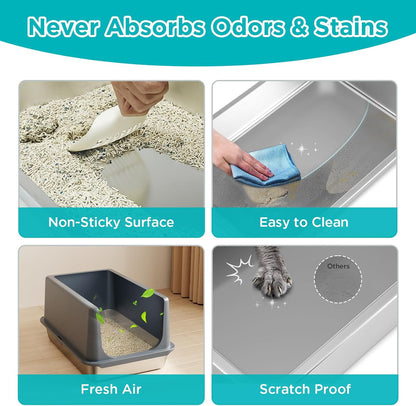 LIHONG Stainless Steel Litter Box with Lid, XL Metal Cat Litter Tray for Indoor Cats, Enclosure Cat Litter Pan for Large Cats, Non-Sticky Large Kitty Litter Box, Anti-Leakage, 23.5" X 15.6" X 12"