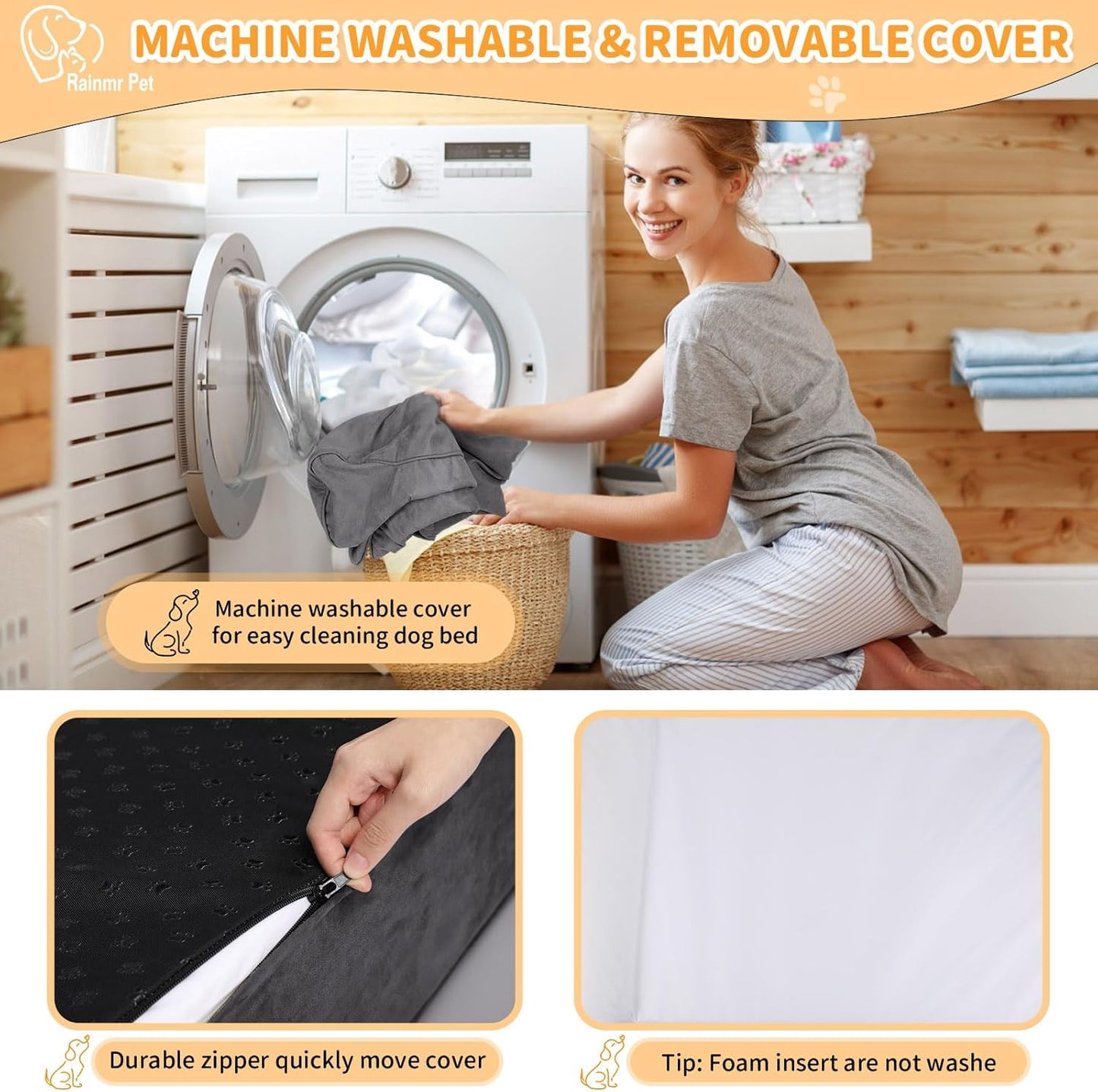 Large Orthopedic Dog Bed, 7" Memory Foam with Waterproof Liner, Chew Resistant Microsuede Cover, Removable and Washable, for Indoor, Outdoor, and Car Use, Nonskid Base, 52"x36" XL Grey