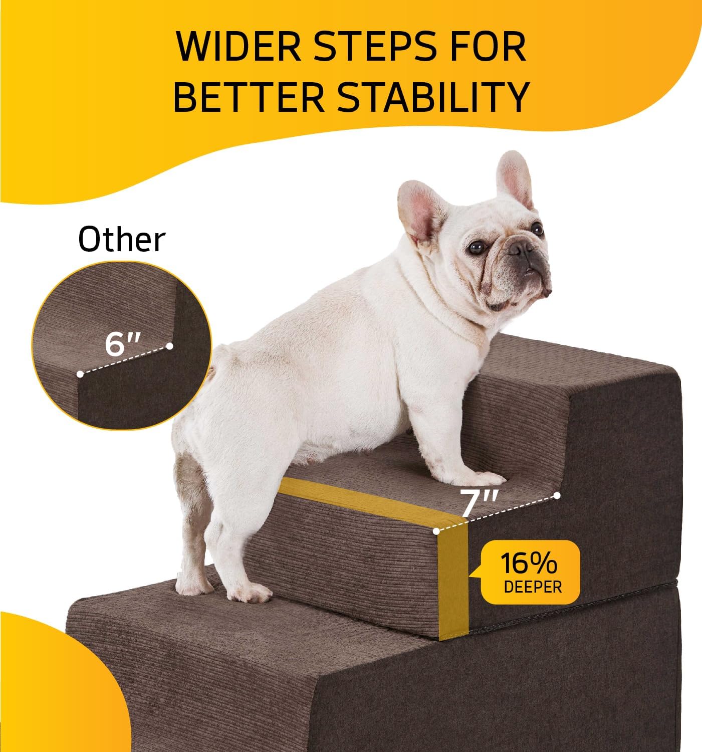 Dog Stairs for Bed, Dog Steps for Bed Couch Sofa, 35D Foam Pet Steps for Small Dogs and Cats, Extra Wide Pet Stairs with Non-Slip Bottom Brown, 3 Steps