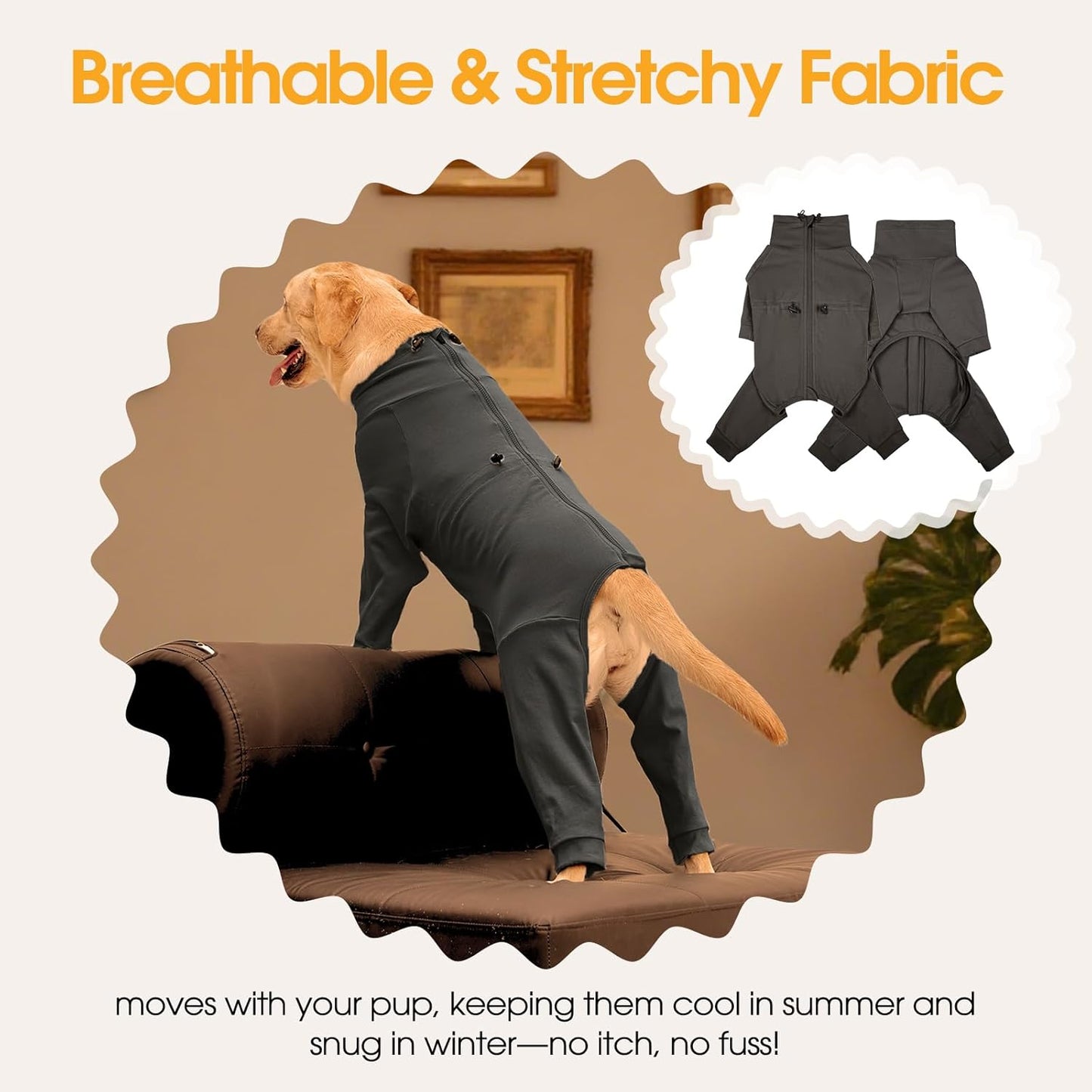 Small Dog Pajamas for Boys & Girls, Soft Dog Recovery Suit with Back Zipper & Adjustable Drawstrings, Long Sleeve Anti-Licking Pjs Shedding Suits for Chihuahua, Yorkshire Terrier, Grey XS