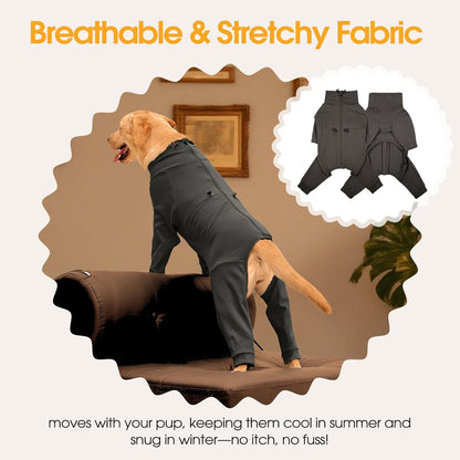 Dog Recovery Suit, Long Sleeve Dogs Pjs for Small Dogs, Easy On/Off Dog Onesies with Back Zipper, Adjustable Anti-Licking Wound Shedding Suits for Pets, Schnauzer, Dachshund, Grey S