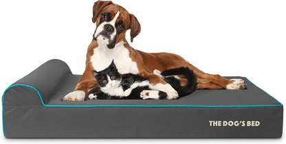 The Dog’s Bed Orthopedic Headrest Dog Bed XL Grey/Blue 46x25, Memory Foam, Pain Relief for Arthritis, Hip & Elbow Dysplasia, Post Surgery, Lameness, Veterinary Approved, Waterproof Washable Cover