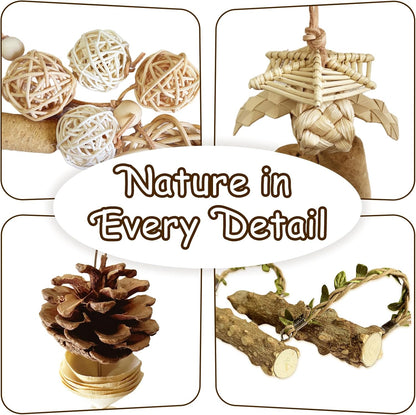 5-Pack Natural Hanging Basket Bird Toys – Foraging & Chewing Toys for Parakeets, Cockatiels, Conures & Small Birds – No Plastic, All-Natural Materials