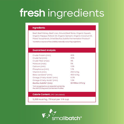 smallbatch Freeze Dried Dog Treats, Superfood Food Topper Beef Bites for Dogs & Cats, Probiotics, Organic Ingredients, High Protein, Grain Free Healthy Treat Food Topper, Made in The USA, 7 oz Bag