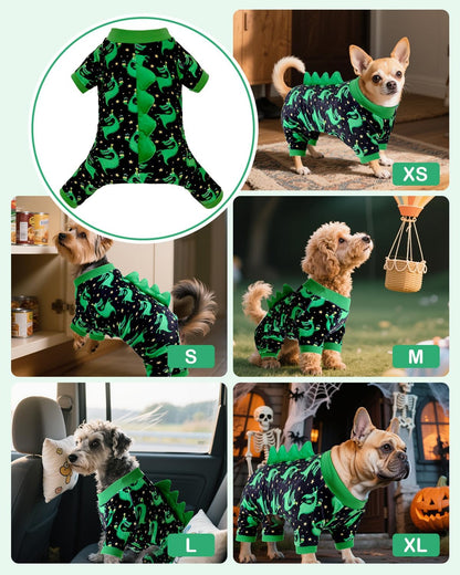 CuteBone Dinosaur Costume Dog Pajamas, Stretchy Spandex Crystal Velvet Sleepwear Coat for Small Dogs, Soft & Warm Pet Outfit Clothes for Cold Weather, Cozy Pullover Design COSP14L