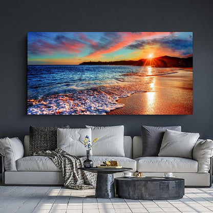 Yxbhhym-Beach Wall Art Pictures for Living Room Ocean Canvas Wall Art Decor Bedroom Sunset Painting Coastal Artwork for Wall Seascape Print Sea Poster Modern Landscape Office Art Home Decorations