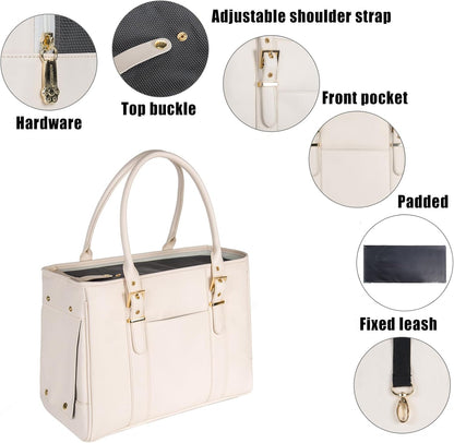 Fashion Pet Carrier Dog Purse Cat Bag Soft-Sided Carriers Travel Airline Approved, Stylish Leather Tote Handbag for Small Animal Puppy Kitten (White)