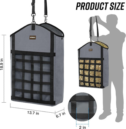 Hay Bags for Horses,3 Packs Slow Feed Hay Bags for Goats,Sheep,Donkey,Premium Oxford Hay Feed Bags with Front Hay Nets Design, Easy to Fill and Hang with Large Opening (1 Black+2Grey)