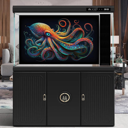 Octopus Aquarium Background Abstract Colorful Octopus Terrarium Background Glowing Octopus on Black Background Fish Tank Backdrop Poster Wallpaper Decorations Vinyl 30x12in