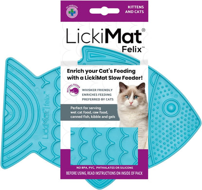 LickiMat Felix, Fish-Shaped Cat Slow Feeders Lick Mat, Boredom Anxiety Reducer; Perfect for Food, Treats, Yogurt, or Peanut Butter. Fun Alternative to a Slow Feed Cat Bowl or Dish, Turquoise