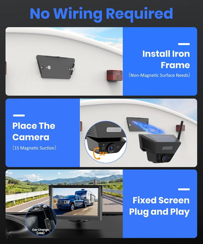 AUTO-VOX Wireless Backup Camera Kit: 5" Monitor, Dual Solar 5A Cams, Bendable Mount ??Dual View for RV, Horse/Boat Trailer, Cargo, Campsite & Safe Parking