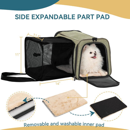 Petsfit Top Load Expandable Dog Carrier for Small Dog, Medium Cat, Or 2 Small Cats with Comfy Pad, Escape Proof, Easy Storage, Washable, Fit for Vet Visit and Outdoor, 19"X12" X12", Green