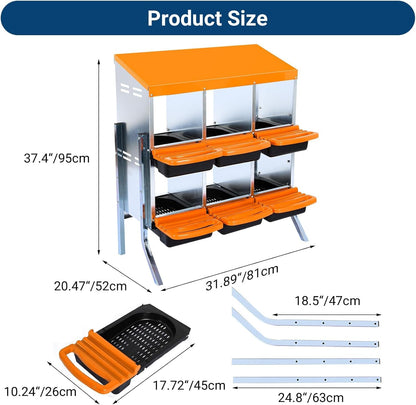 Chicken Nesting Box, 6 Hole 2 Layer Hen Nest Boxes with Legs, Roll Away Eggs Laying Boxes,Cleanable Pull Out Hen Roosting Boxes