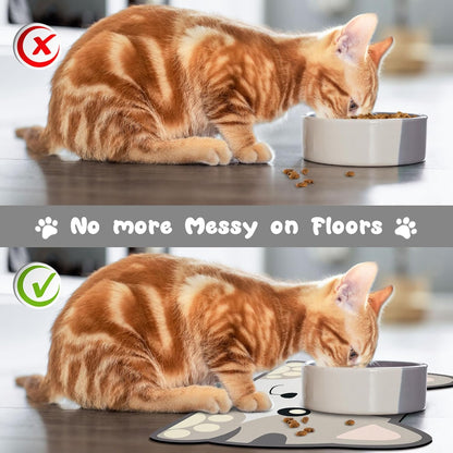 Grey Cat Food & Water Mats - Absorbent Pet Feeding Placemats 17.7 * 9.8 inch