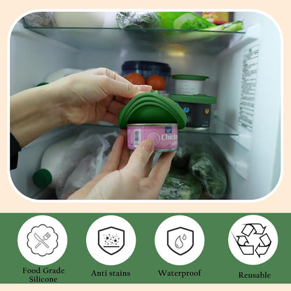 Christmas Pet Set - 3 Cat Food Can Lids & 1 BPA-Free Can Opener | Cute Paw Shape Opener Spatula Spoon for Wet Food | Silicone Spoon & Covers for Dog Cat - Christmas Green