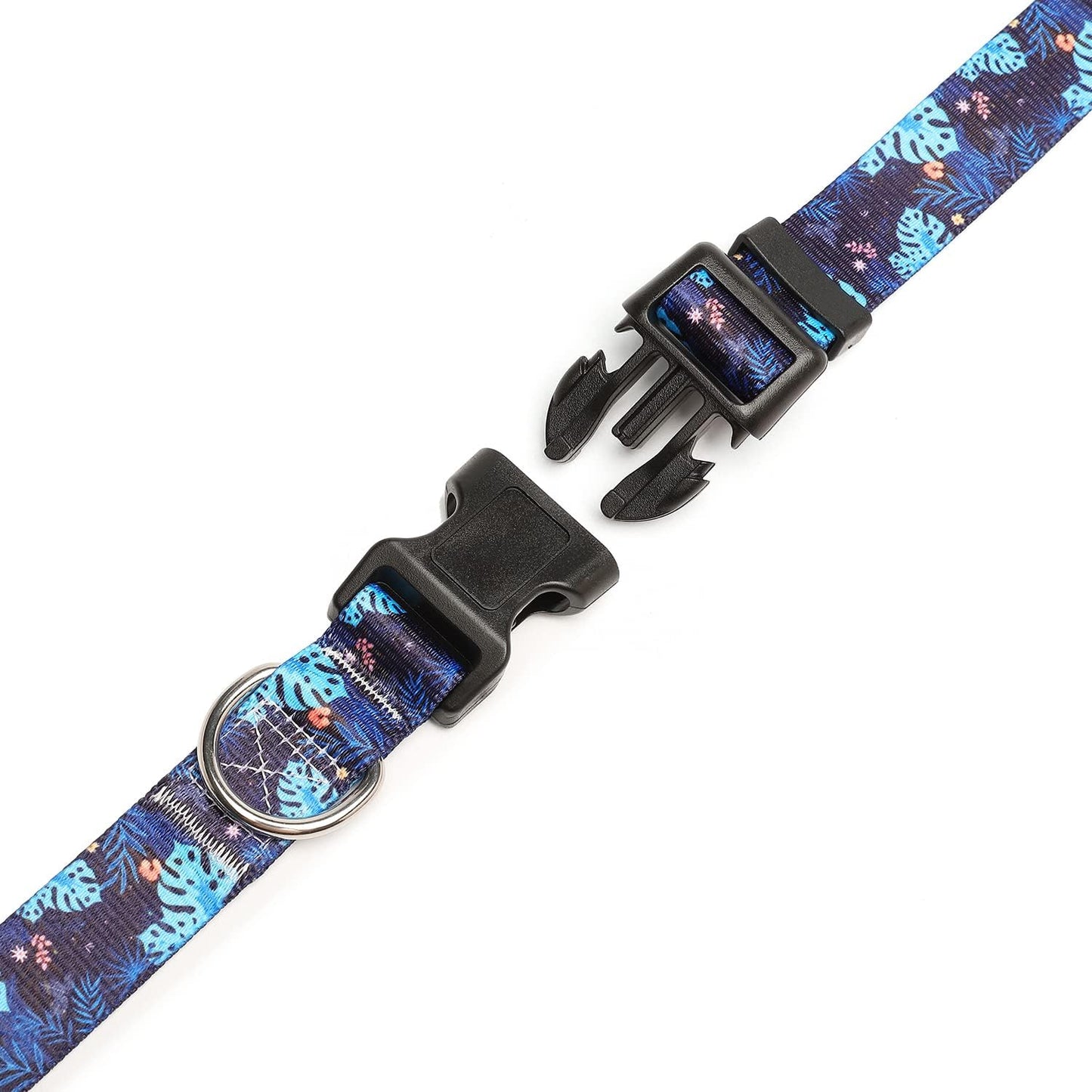 Mercano Adjustable Dog Collar - Special Design Patterns, Soft Nylon Comfortable Durable Pet Collar for Small Medium Large Dogs (L, Monstera)