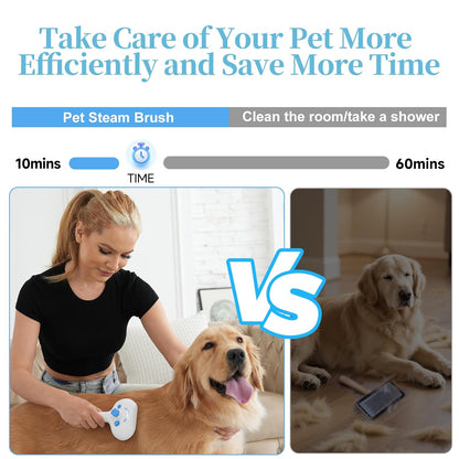Pet Steam Brush for Dog & Cat - 3-in-1 Steam Grooming Brush for Shedding & Hair Removal - Self Cleaning Spray Comb with Mist for Long Haired Pets, Blue