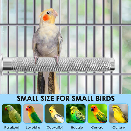 KATUMO Conure Perch - Stainless Steel Bird Stand Rough-surfaced Branch for Small Birds (6 x 0.7 inch)