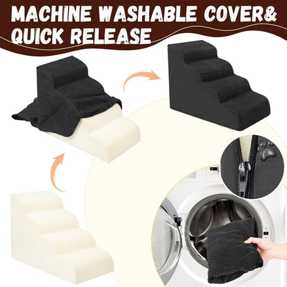 Dog Stairs for Small Dogs - High Density Foam Pet Steps, Extra Wide Dog Ramp with Non-Slip Bottom for High Beds, Couch and Sofa, Best for Dogs Injured, Older Doggy Cats, 4 Steps, Black