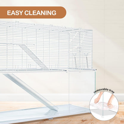 OIIBO 3 Tiers Large Hamster Cages, Glass Hamster Cage Habitat with Openable Wire Topper, Gerbil Cage with Two Ladders Ramps and Removeable Waterproof PVC Tray, Easy to Clean