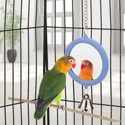Hypeety Pet Bird Mirror with Bell Interactive Parrot Toy Bird Cage Mirror for Cockatiel Parakeets Canaries Budgie (Blue)