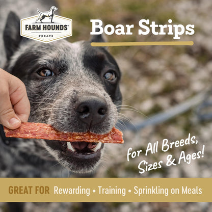 Farm Hounds - Boars Strips - Premium Natural Boar Jerky for Dogs - 100% Humanely Raised Boar- Break-to-Size - Great for Training & Treats - No Added Fillers - Made in USA - 1 Pack