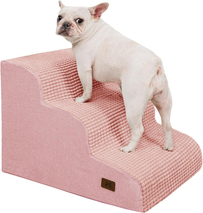 Dog Step for Bed, Dog Stair 3-Step 35D Pet Stair 15.7" H for High Bed or Sofa Non-Slip Balanced Pet Step Indoor, Pink