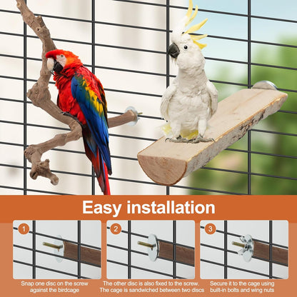 Bird Perch Stand, Pole Standing Natural Wood Bird Perch Set 5PCS Paw Grinding Fork Parrot Cage Branch with Rope for Macaw African Grey Amazon Pet Medium Birds Cage Accessories