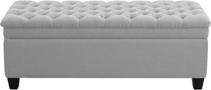 51" Fabric Storage Ottoman Bench, Upholstered Rectangle End of Bed Storage Ottoman Tufted Living Room Bedroom Bench with Safety Hinge, Solid Wood Legs, Loads 500 lb(Light Grey)
