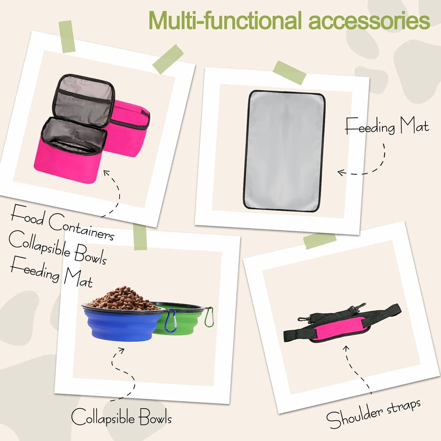 Dog Travel Bag,Weekend Pet Travel Bag Set for Dog and Cat,Airline Approved Tote Multi-Function Dog Bags for Traveling,Include 2 Collapsible Bowls,2 Food Storage Containers,1 Feeding Mat,Red