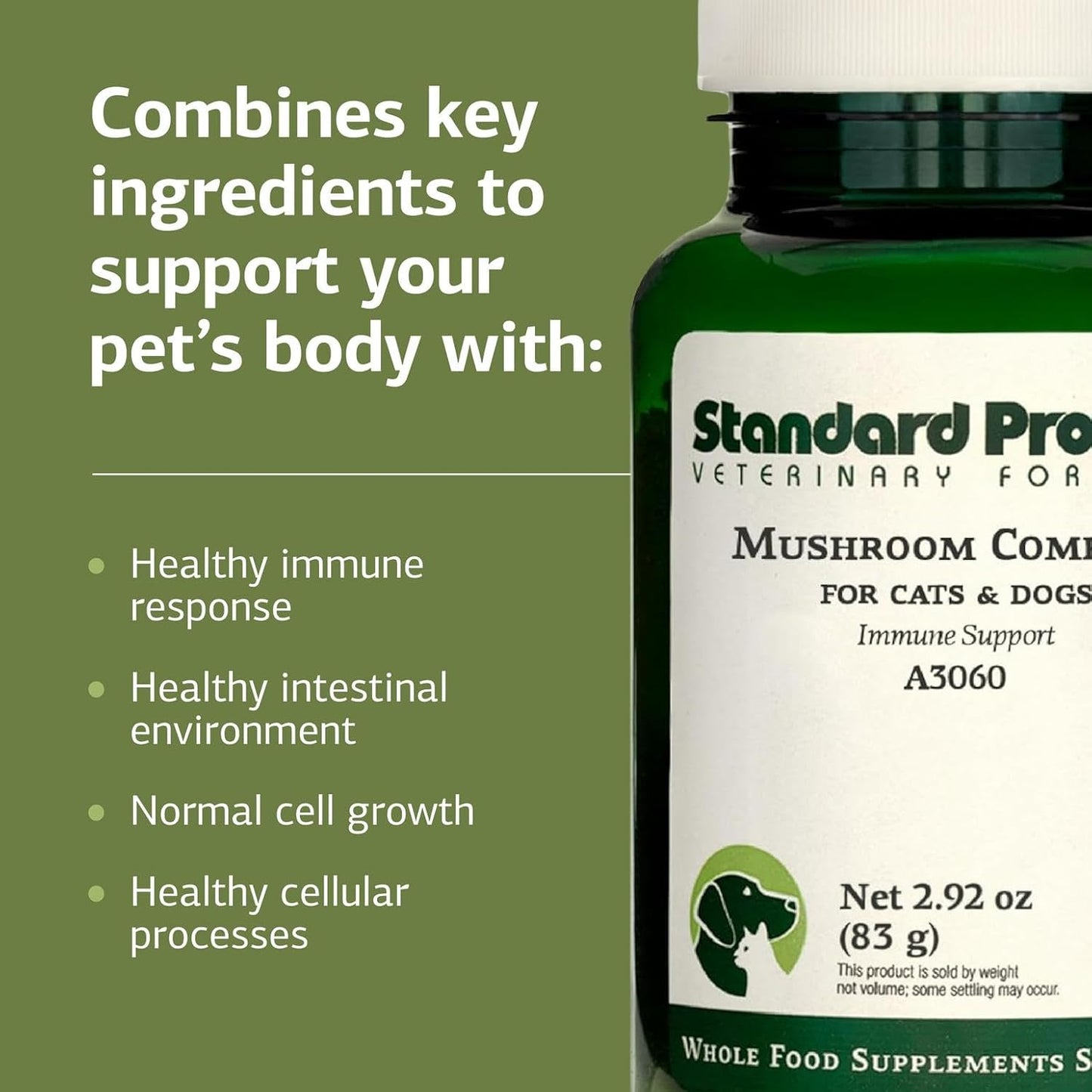 Standard Process Mushroom Complex for Dogs & Cats - Immune Support Supplement with Bovine Colostrum - Lion's Mane Extract Powder for Dog & Cat Immune Support - Essential Aid for Pet Health - 2.92 oz